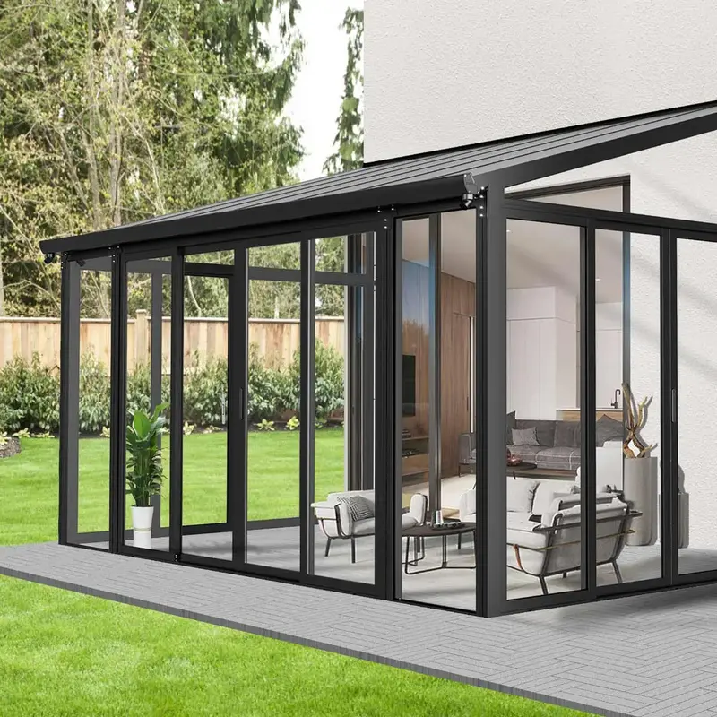 10' X 14' Wall Mounted Sunroom, Lean-To Patio Cover Solarium With Crystal Clear Walls Tmg-Lpc14 1