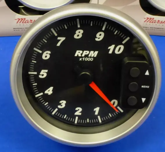 10,000 Rpm Tachometer. Black Face, Silver Bezel, Pedestal Mount, With Memory Recall. 1