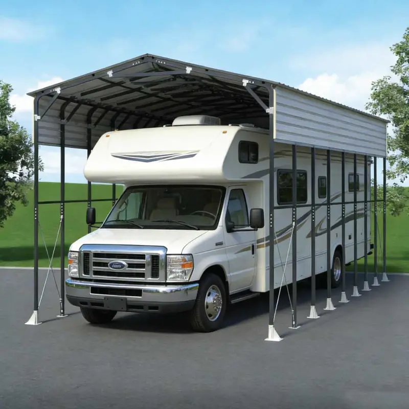 14' X 30' Metal Shed Shelter For Class-B Rv, 16'2" Peak Height, 15' Inner Clearance, 14'1" Open Sidewalls, Tmg-Msrv1430 1