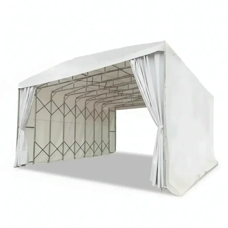 25' X 50' Retractable Mobile Shelter, 13' Clearance Height, 8" Lockable Wheels, 27 Oz Pvc Cover, Tmg-St2550m 1