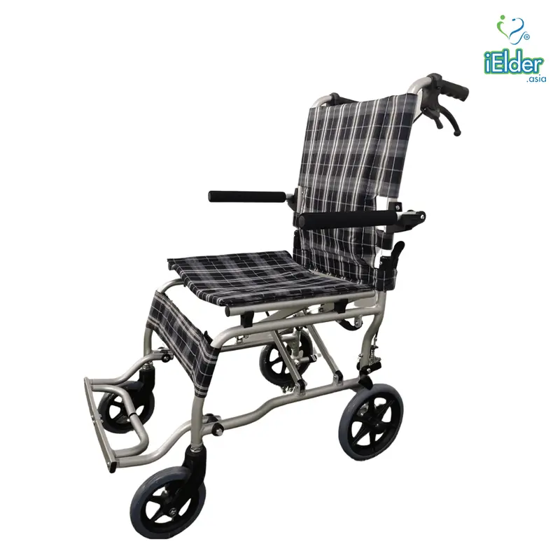 Aluminium Transit Wheelchair Blue Check Pattern 1