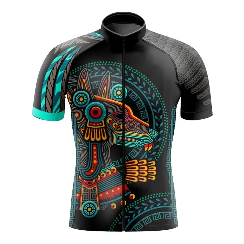 Cycling Jersey Mexico Aztec Head Print Full Zip Mens 1