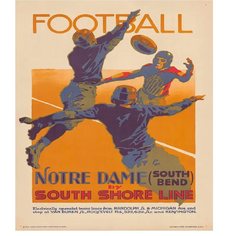 Football Vintage Poster Notre Dame By South Shore Line Reproduction 1