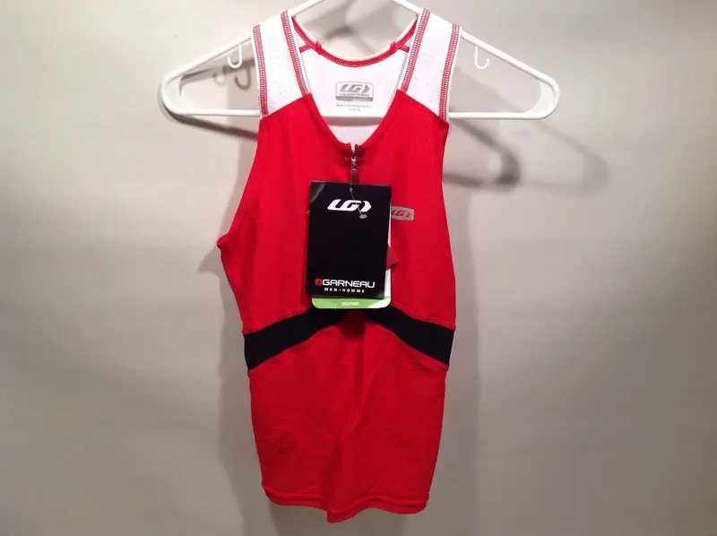 Louis Garneau Triathlon Pro Tank  Tri 3/4 Zip Red W/Carbon-X Mesh Medium 1