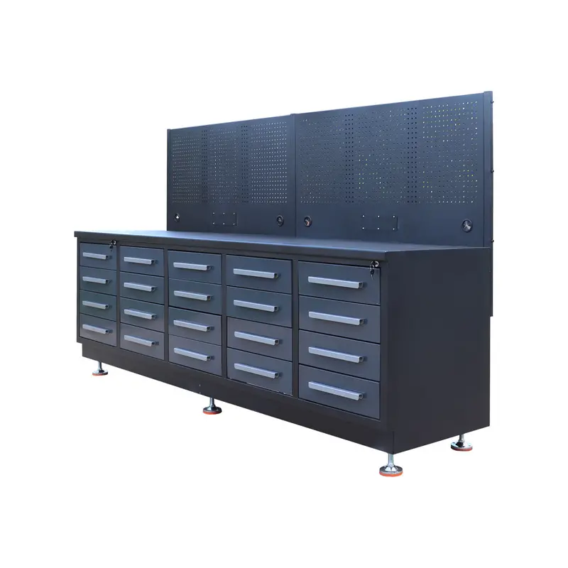 Stanforge10' Steel Tabletop Workbench With Pegboard, 20 Slide Drawers, All-In-One Welded Frame, Sf-Swb20p 1